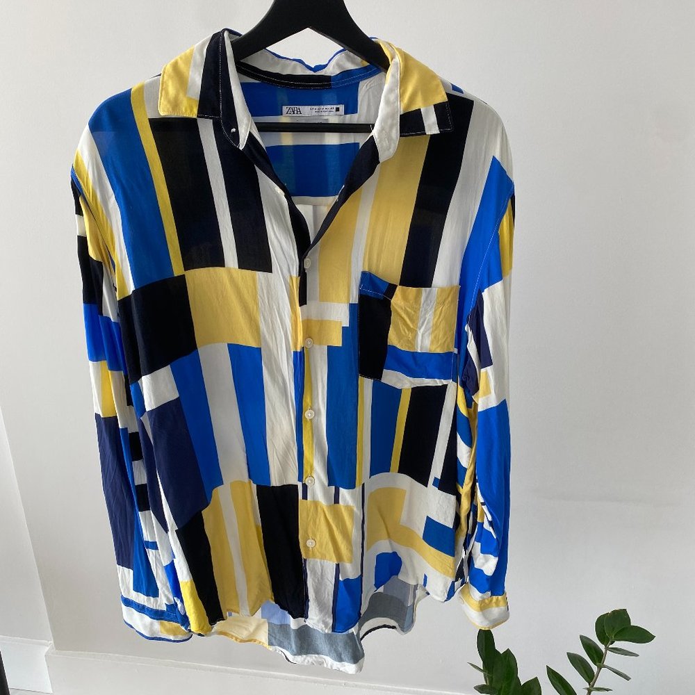 Asymmetrical Print Button Down